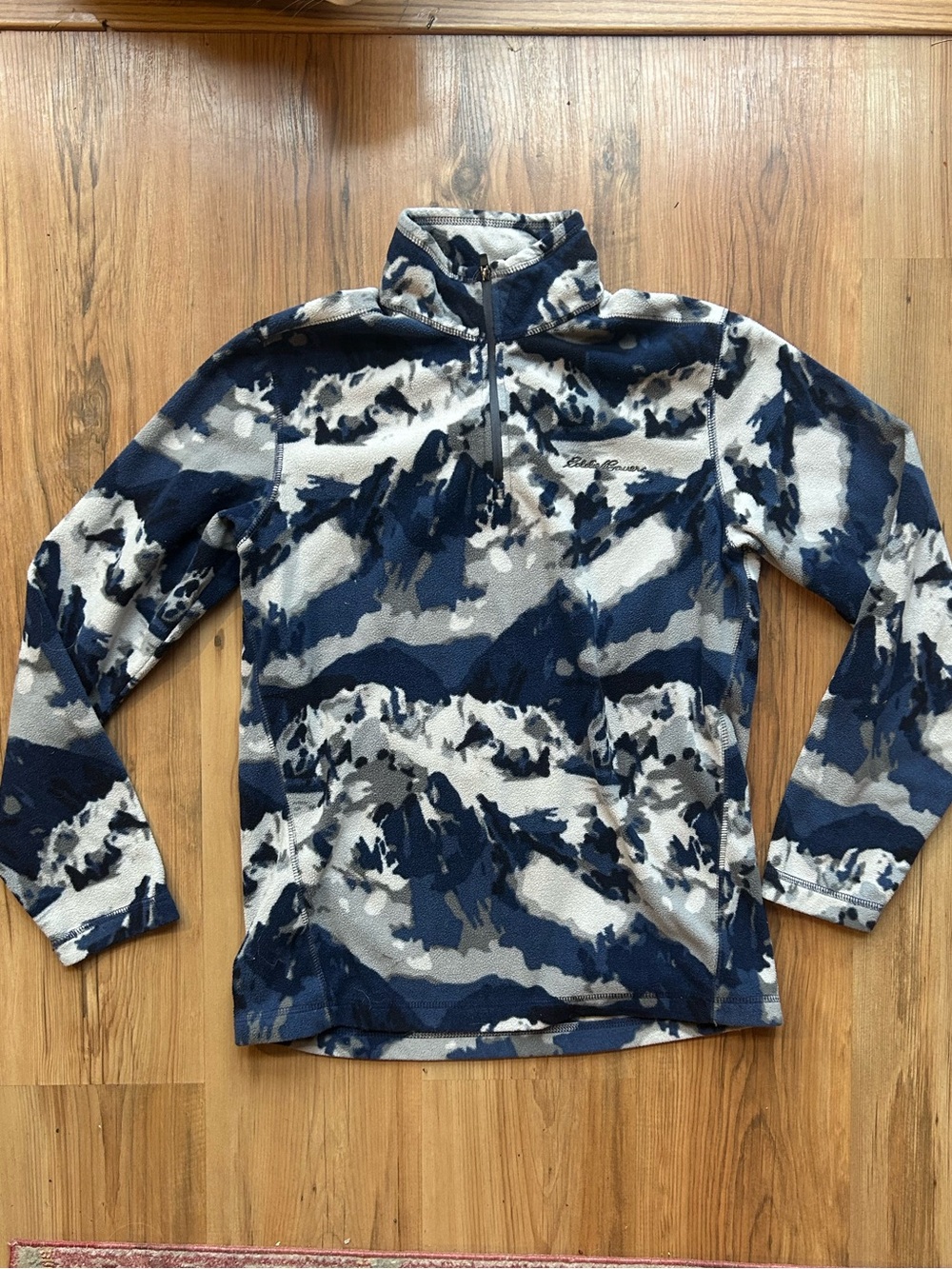 Eddie Bauer Blue Gray Camouflage Quarter-Zip Fleece Pullover